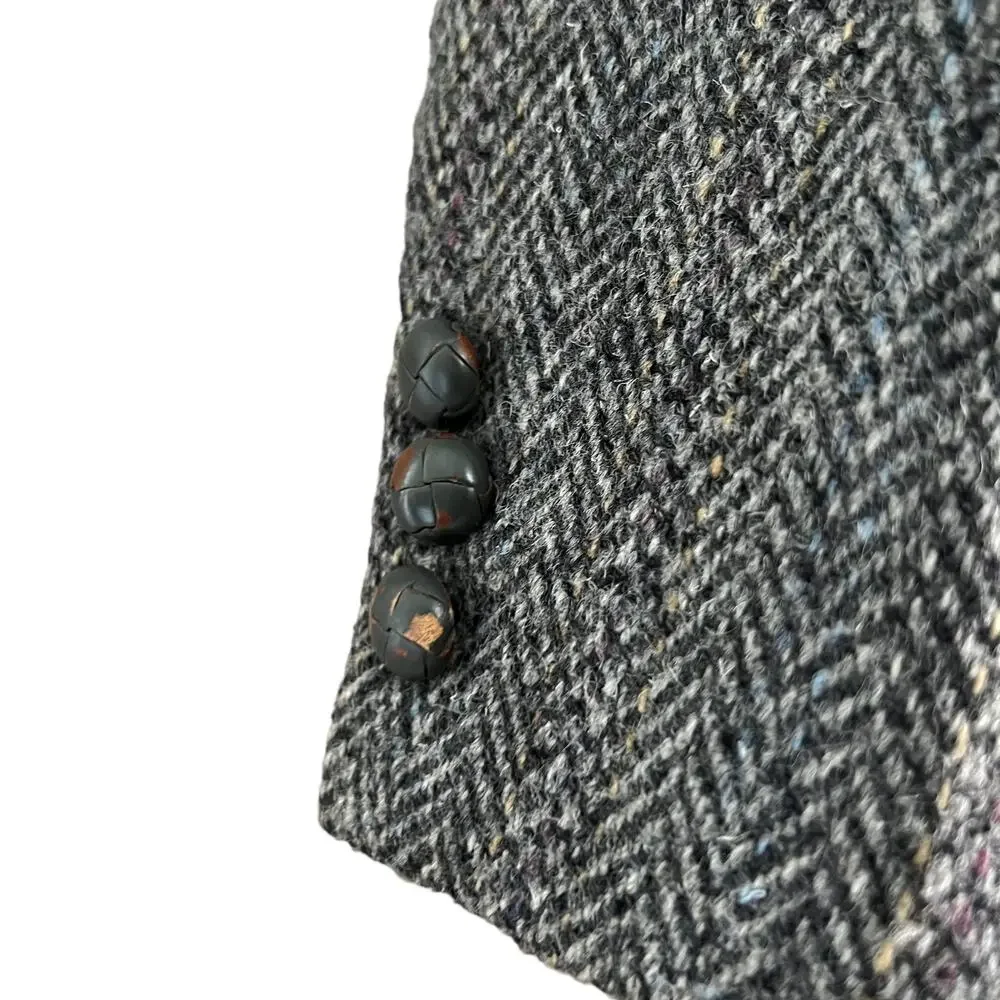 Stafford Harris Tweed Vintage Gray Herringbone 2 Button Sport Coat Blazer 48